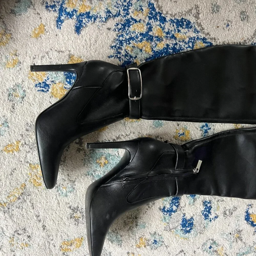 Over the Knee (faux) leather Marc Fisher black stiletto boots (size 7.5) - Picture 7 of 7